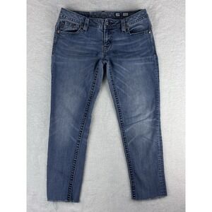 Miss Me Jeans Women's‎ Blue Cuffed Skinny Cropped Raw Hem Low Rise Jeans Size 29